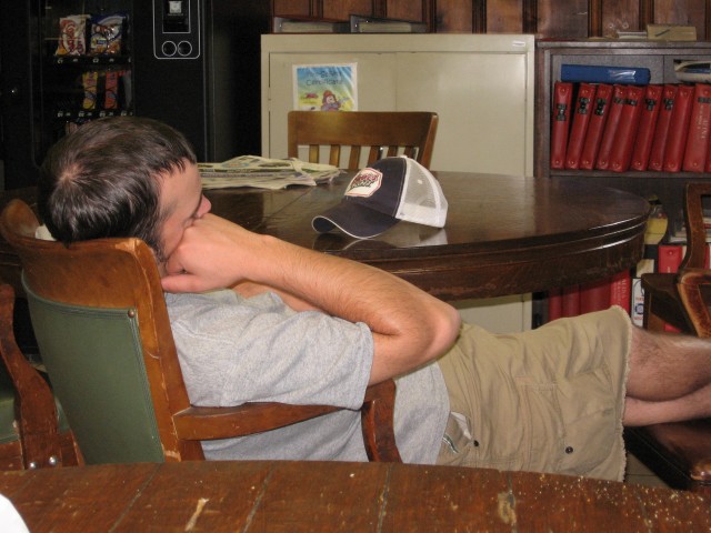 Brian Kelley catches a nap on a standby in Newark, Delaware.